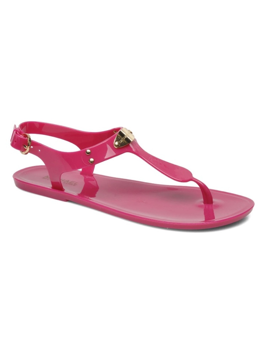 Micheal Kors Plate Fuschia Jelly Thong Sandals Strappy Hamilton Lock Logo Size 9 - Picture 3 of 5